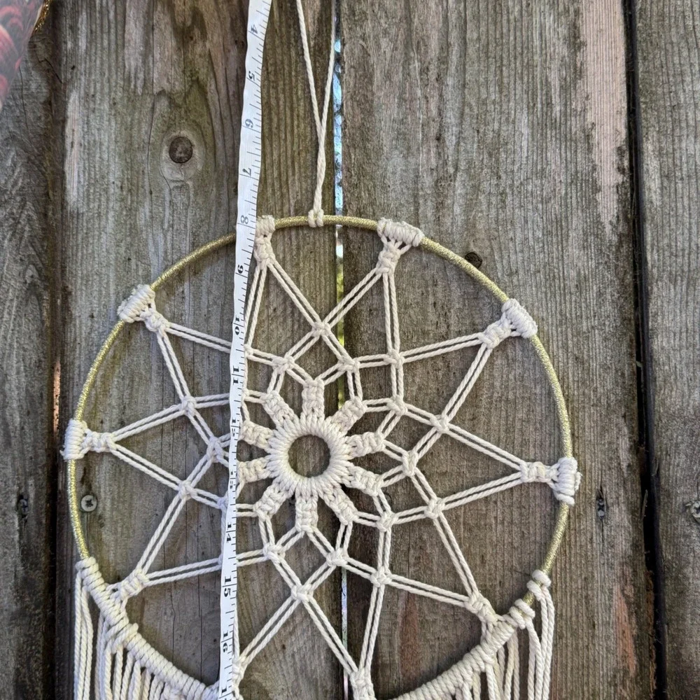 Boho Macrame Wall Hanging Large Dream Catcher Cream Cotton Gold Hoop Feathers